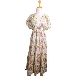 Daughters of the Revolution Floral Maxi Dress Womens XS Empire Waist Tiered Belt